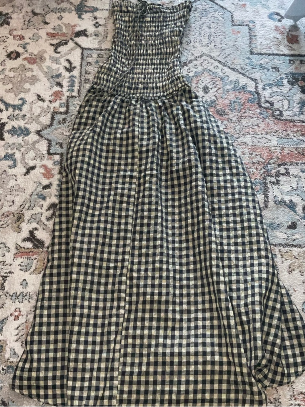 Strapless Smocked Gingham Maxi Dress in Black & Cream - Picture 4 of 5